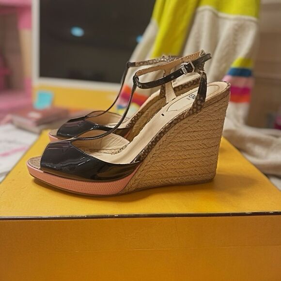 Fendi Maryjanes with Black and Pink Wedge Platform Espadrilles. No Flaws. - Picture 12 of 17
